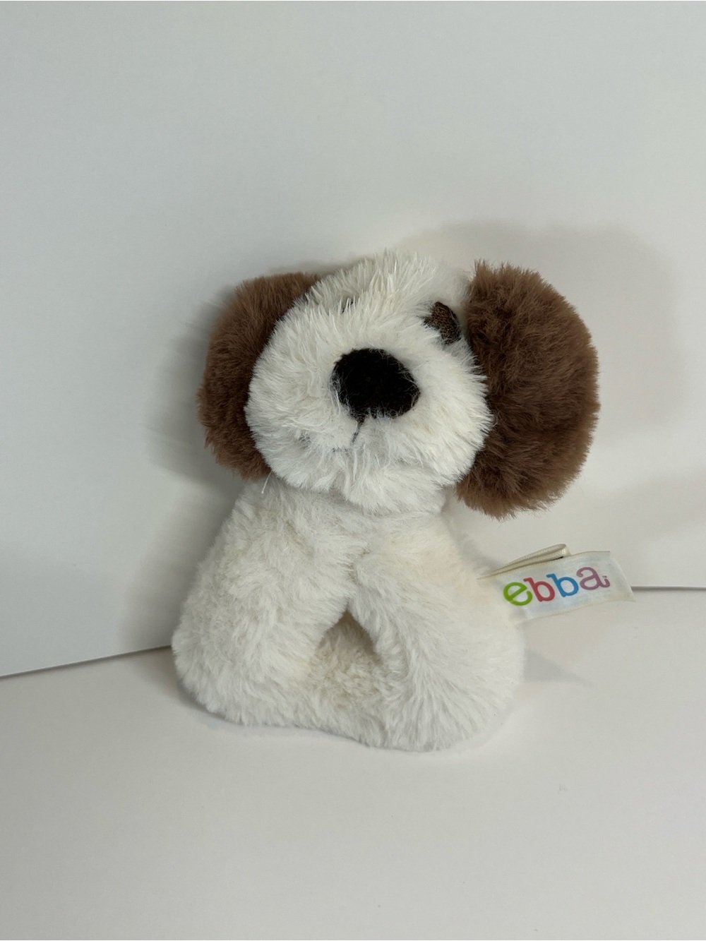 Ebba Baby Plush Rattle Sensory Toy Stuffed Animal Puppy Dog White & Brown